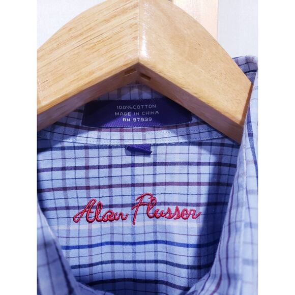 Alan Flusser Button Up Plaid Multicolor Shirt Men Medium Long Sleeve 100% Cotton - Picture 4 of 8